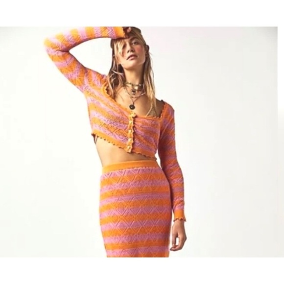 Free People Sweaters - Free People NWT Benny Knit Striped Crochet Knit Cropped Cardigan Sweater M